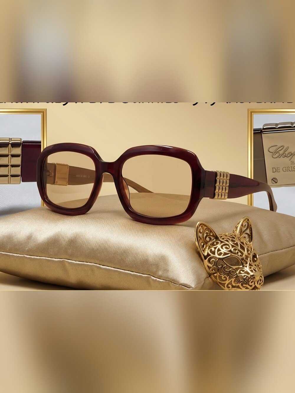 !!Clearance Sale!! Chopard Burgundy/Caramel/Gold Square Sunglasses